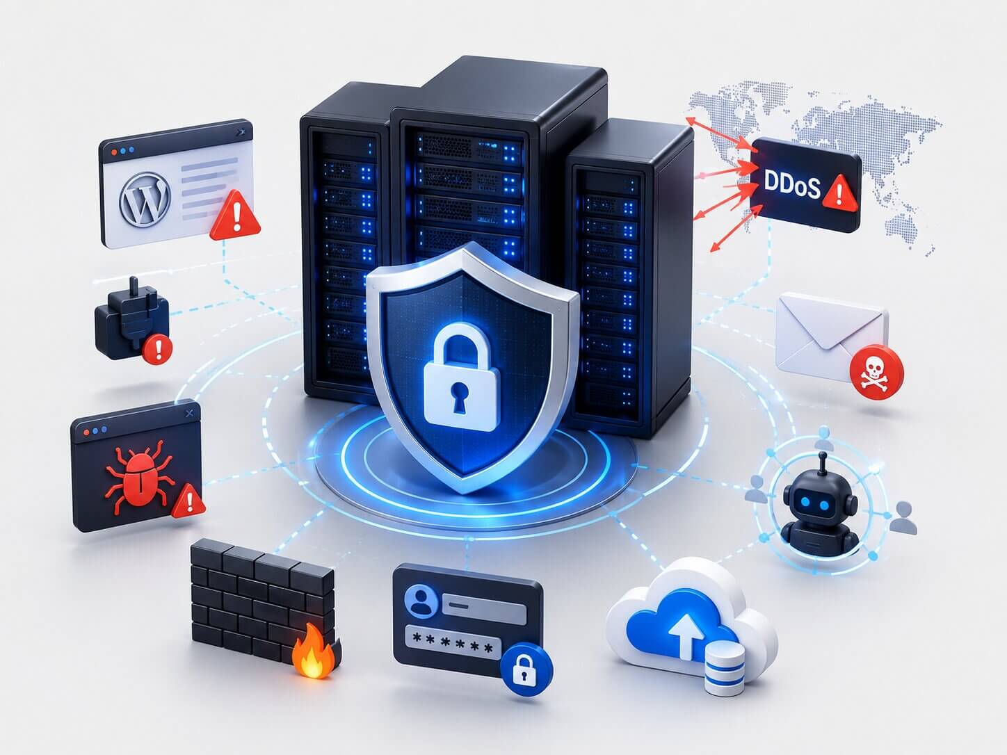 Protectia serverelor de web hosting impotriva atacurilor malware, DDoS si vulnerabilitatilor WordPress